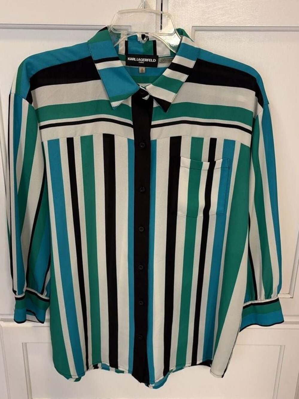 Karl Lagerfeld Paris Women's Striped Button Down Blouse Workwear Size S
